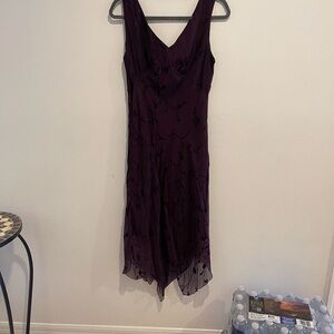 100% Silk 90s Vintage Plum Purple Fairy Hem Midi Slip Dress